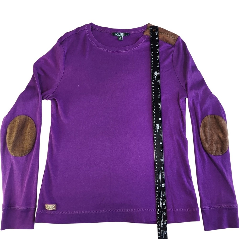 RALPH LAUREN Long Sleeve Shirt Top Womens XL Purple Equestrian Elbow Patches - Picture 8 of 9